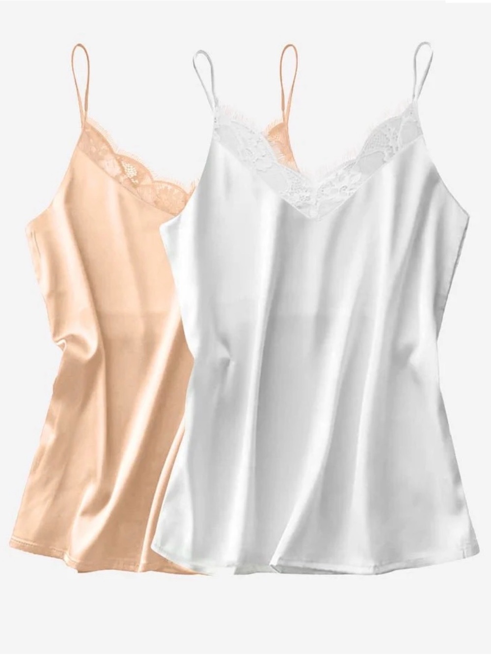 Ekouaer 2-Pack Lace Spaghetti Strap Tank Top Chemise Light Pink White XXL EUC